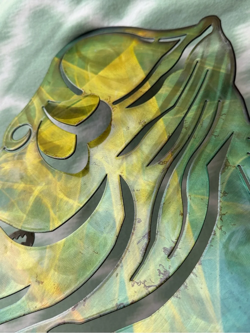 3D Cut Steel Bass Fish Wall Art - Green Yellow Metal Fish Sculpture
